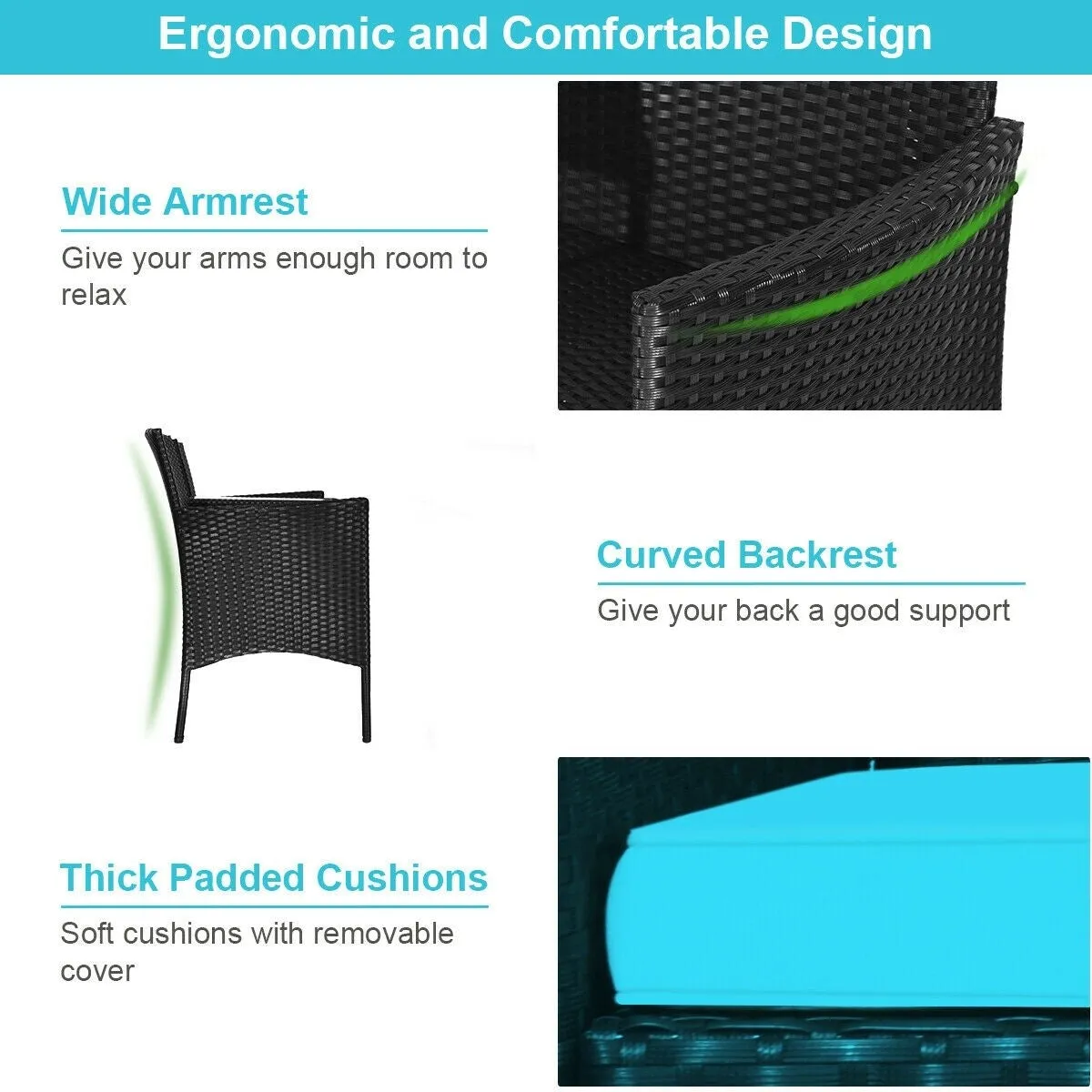 2-Person Wicker Rattan Patio Conversation Furniture Set - Turquoise