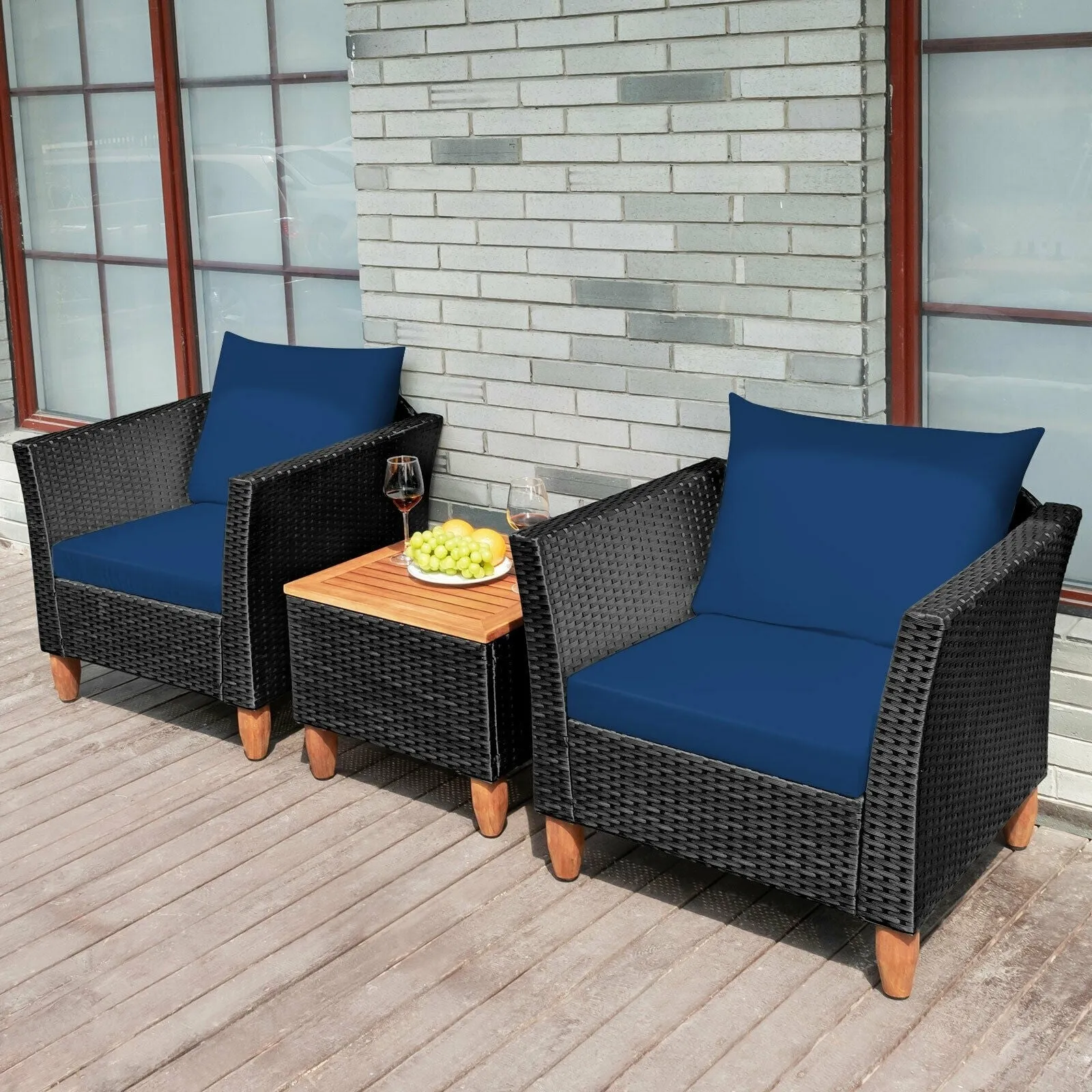 3pc Outdoor Patio Rattan Furniture Set - Navy