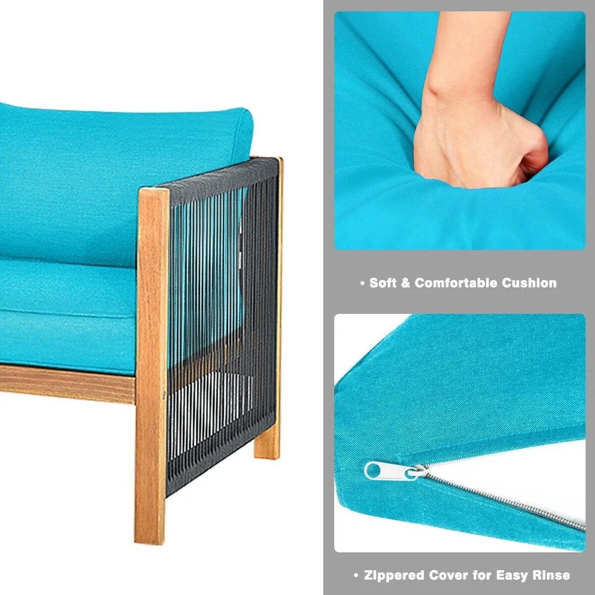 4pc Acacia Wood Outdoor Patio Furniture Set with Cushions - Turquoise