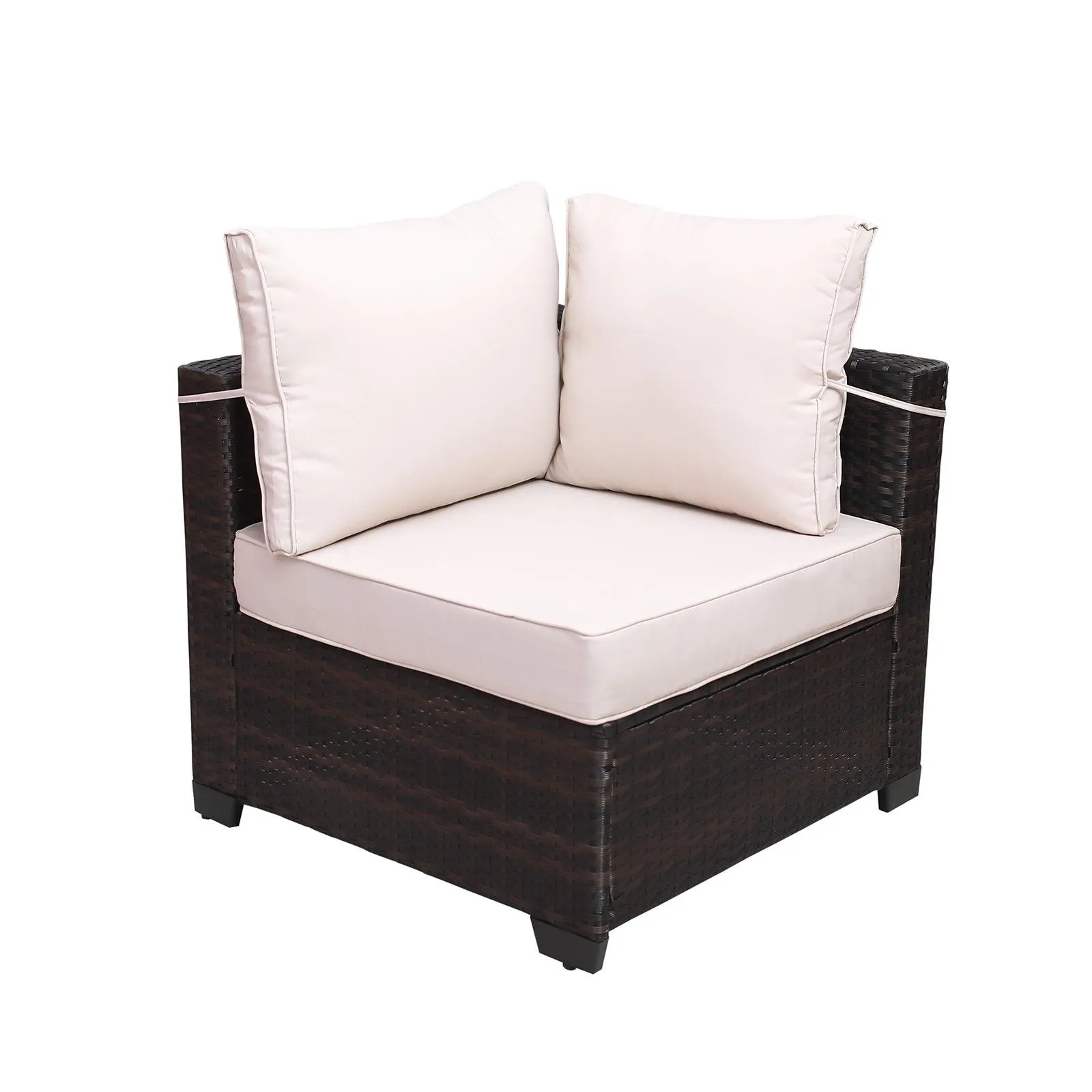 7-Piece PE Rattan Wicker Cushioned Sofa Sets and Coffee Table, Brown and Beige