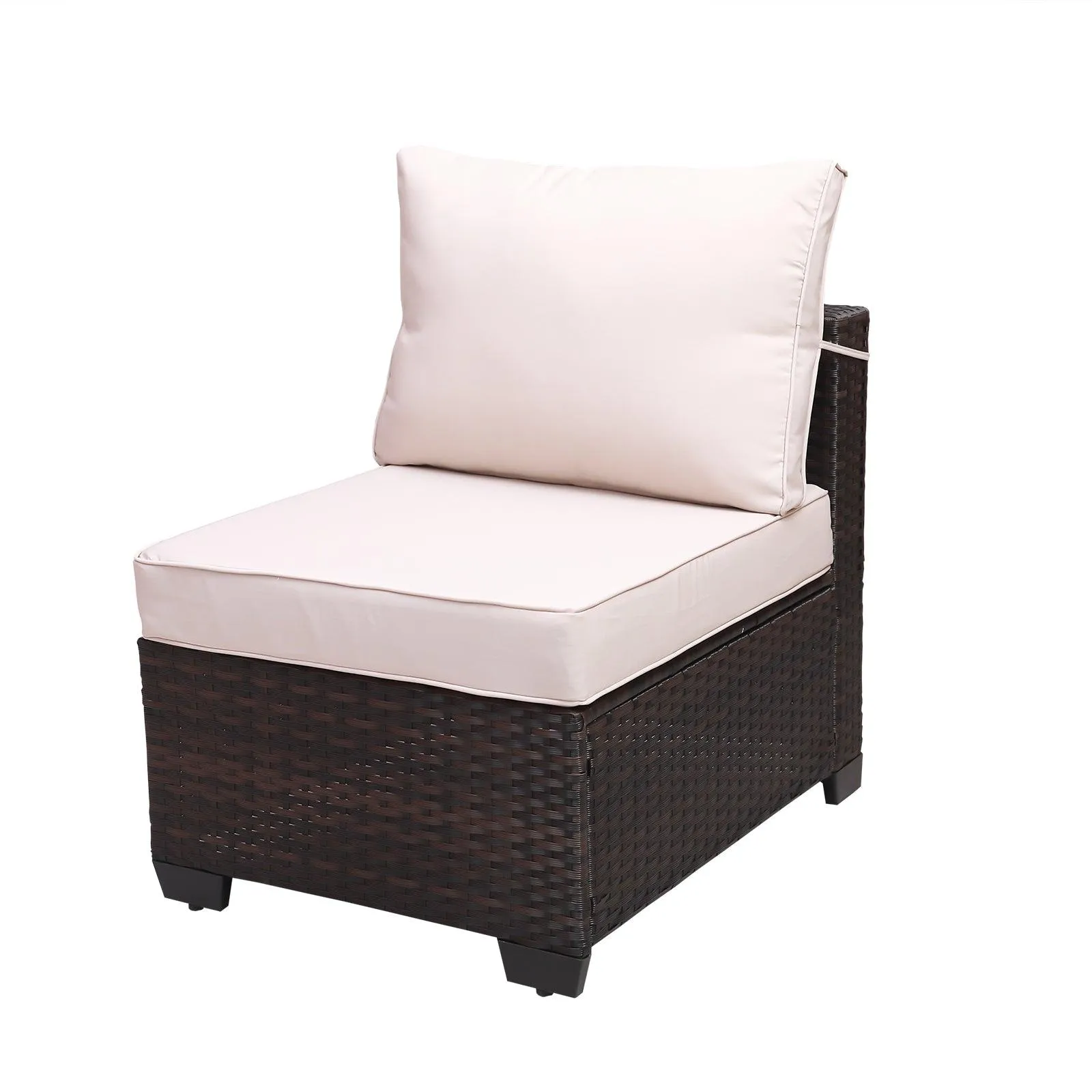 7-Piece PE Rattan Wicker Cushioned Sofa Sets and Coffee Table, Brown and Beige