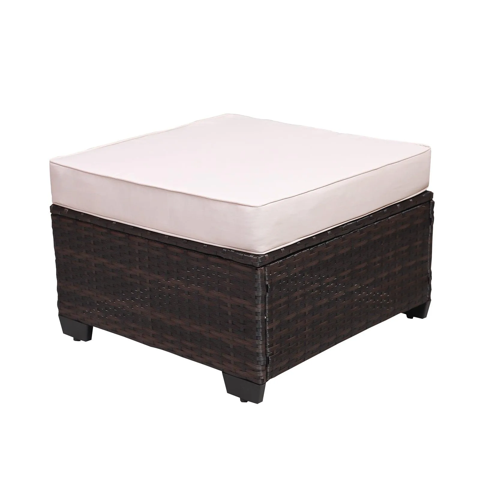 7-Piece PE Rattan Wicker Cushioned Sofa Sets and Coffee Table, Brown and Beige