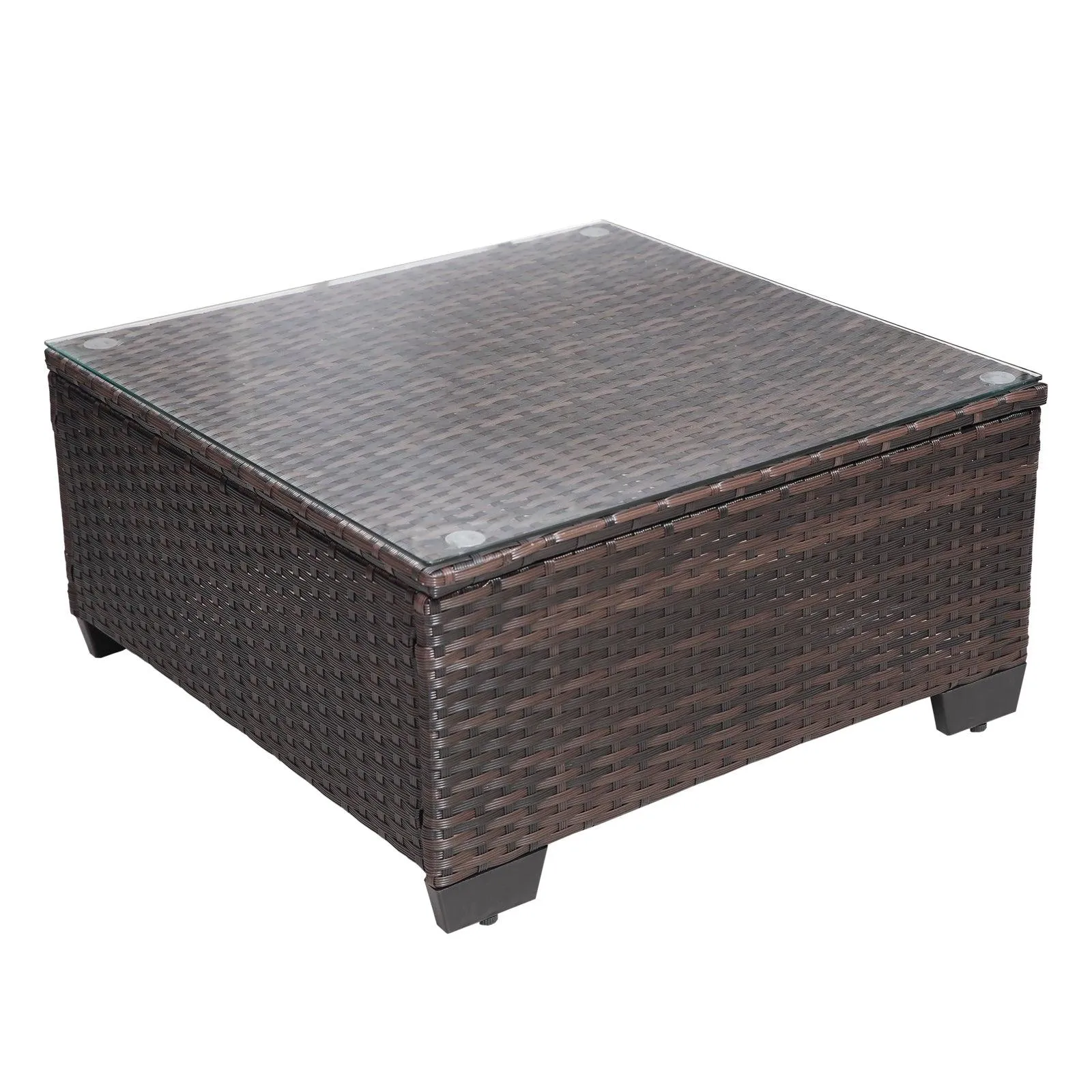 7-Piece PE Rattan Wicker Cushioned Sofa Sets and Coffee Table, Brown and Beige
