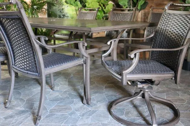 ARUBA 9 PIECE DINING SET - 46" x 93" Dining Table, 6 Chairs and 2 Swivel Chairs