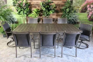 ARUBA 9 PIECE DINING SET - 46" x 93" Dining Table, 6 Chairs and 2 Swivel Chairs