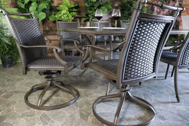 ARUBA 9 PIECE DINING SET - 46" x 93" Dining Table, 6 Chairs and 2 Swivel Chairs