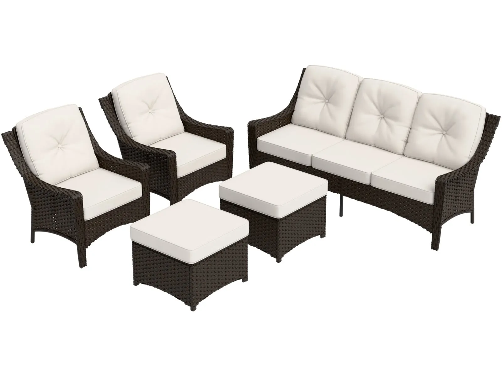 Azure Bay Wicker Outdoor Patio Furniture Set w/Single Chairs and Sofa, 5 Pieces