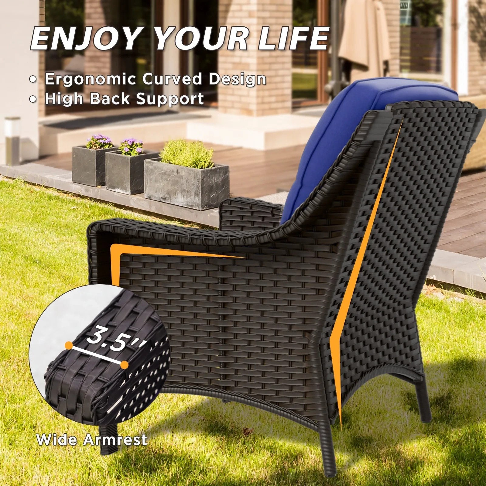 Azure Bay Wicker Outdoor Patio Furniture Set w/Single Chairs and Sofa, 5 Pieces