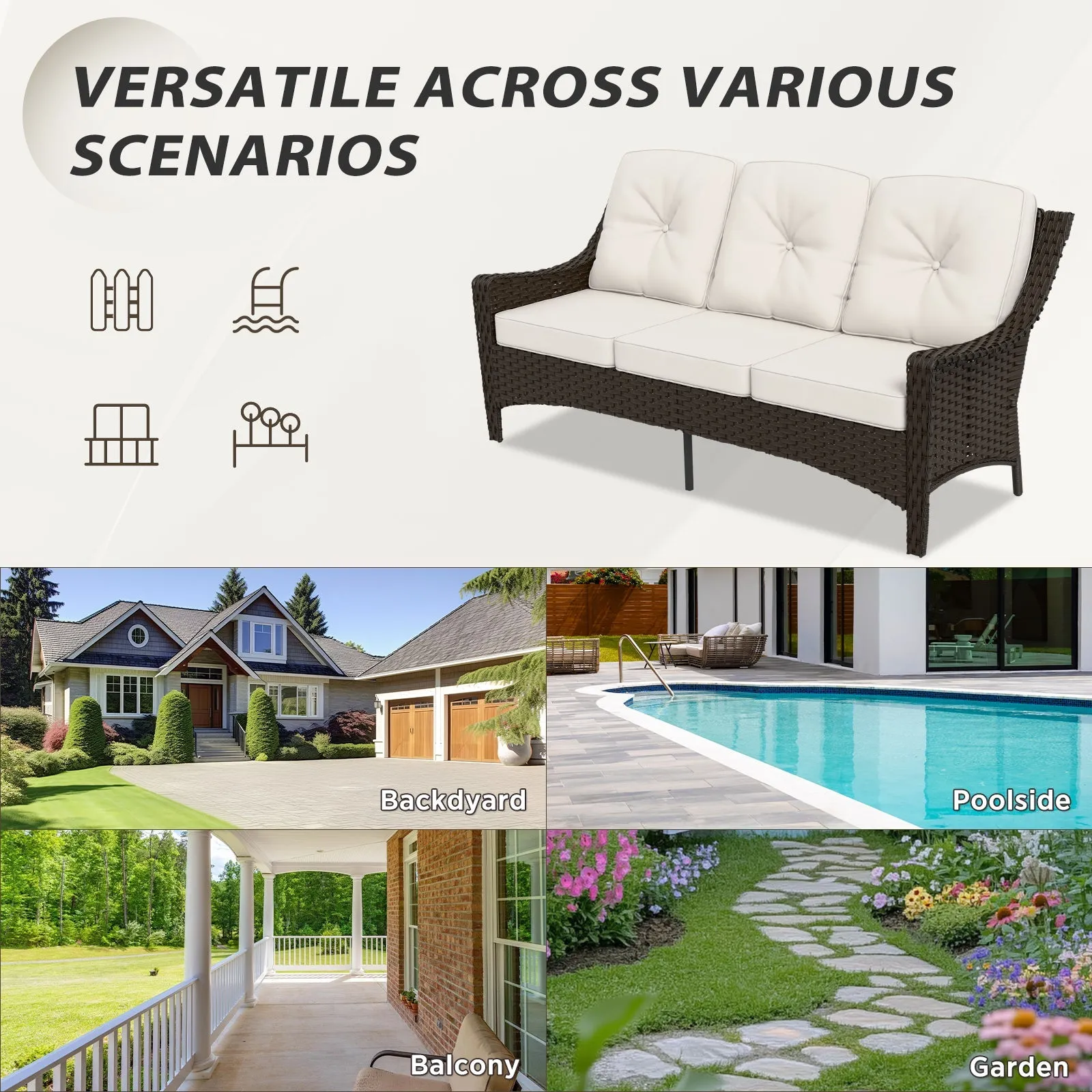 Azure Bay Wicker Outdoor Patio Furniture Set w/Single Chairs and Sofa, 5 Pieces
