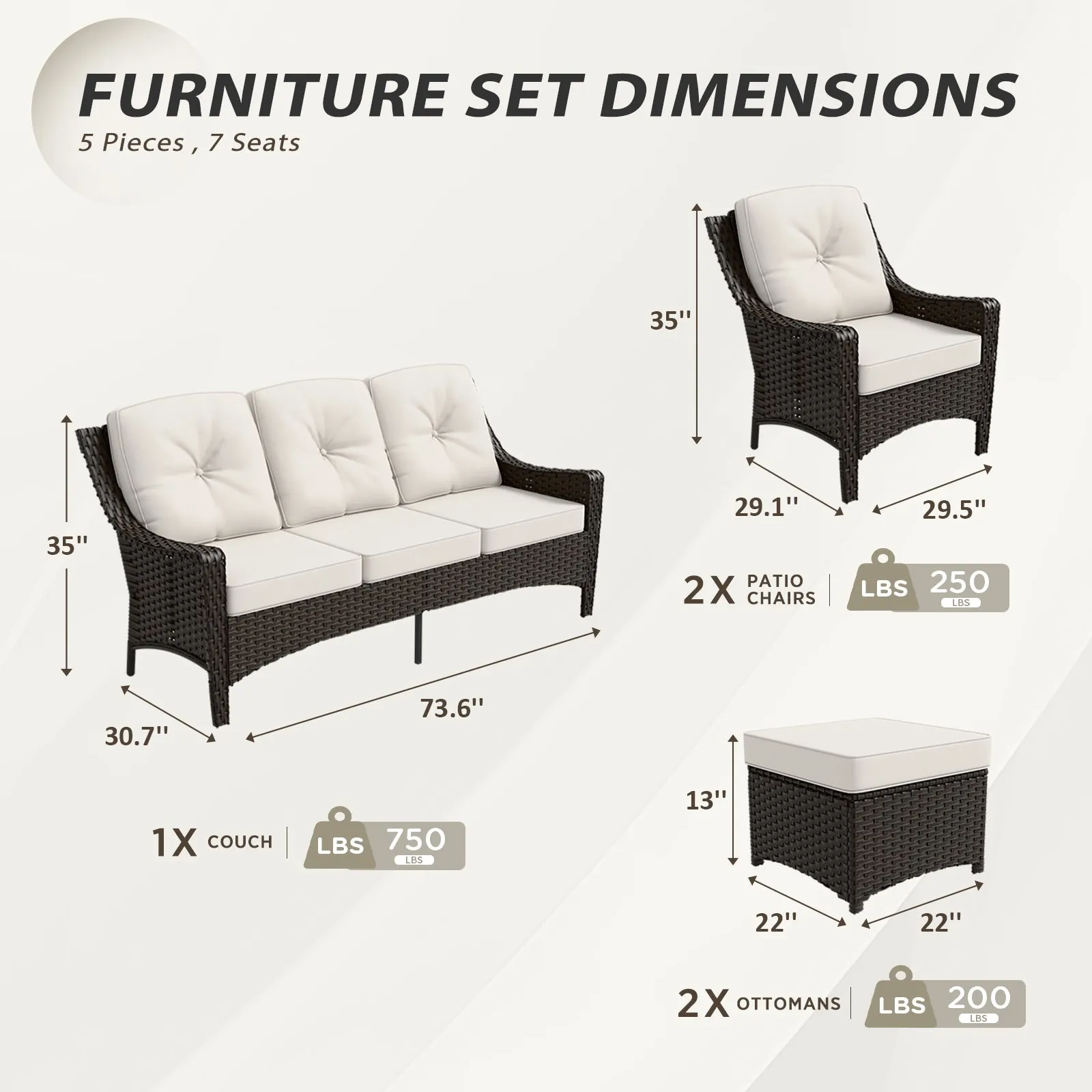 Azure Bay Wicker Outdoor Patio Furniture Set w/Single Chairs and Sofa, 5 Pieces