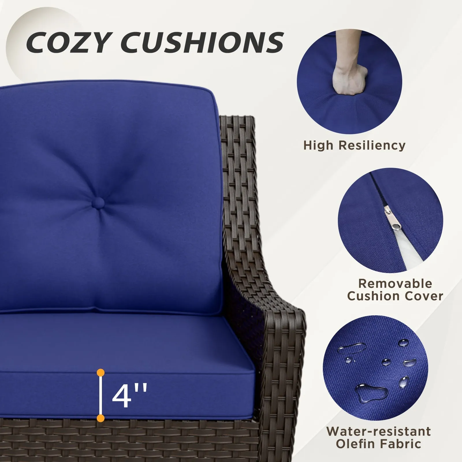 Azure Bay Wicker Outdoor Patio Furniture Set w/Single Chairs and Sofa, 5 Pieces