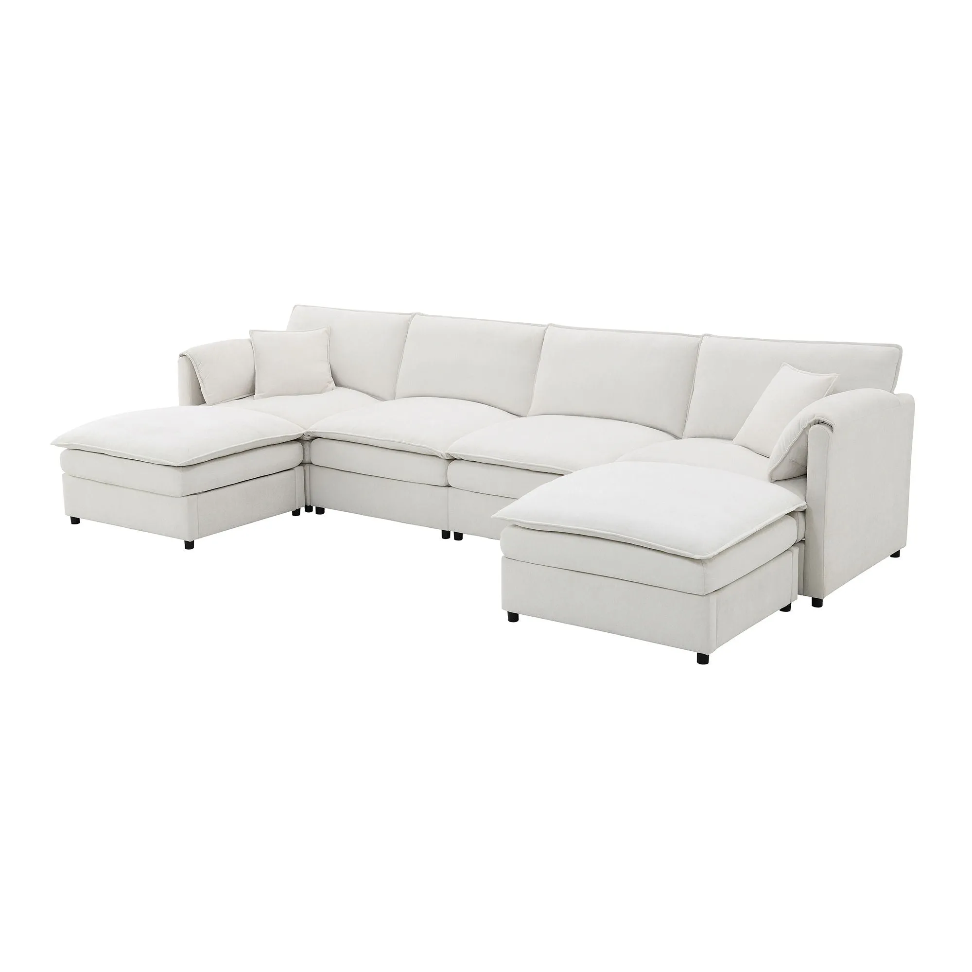 Chenille Modular Sectional Sofa, U Shaped Cloud Couch Set With Double Cushions, 6 Seat Sleeper Sofa Bed With Ottomans, Oversized Indoor Furniture For Living Room by Couch.com