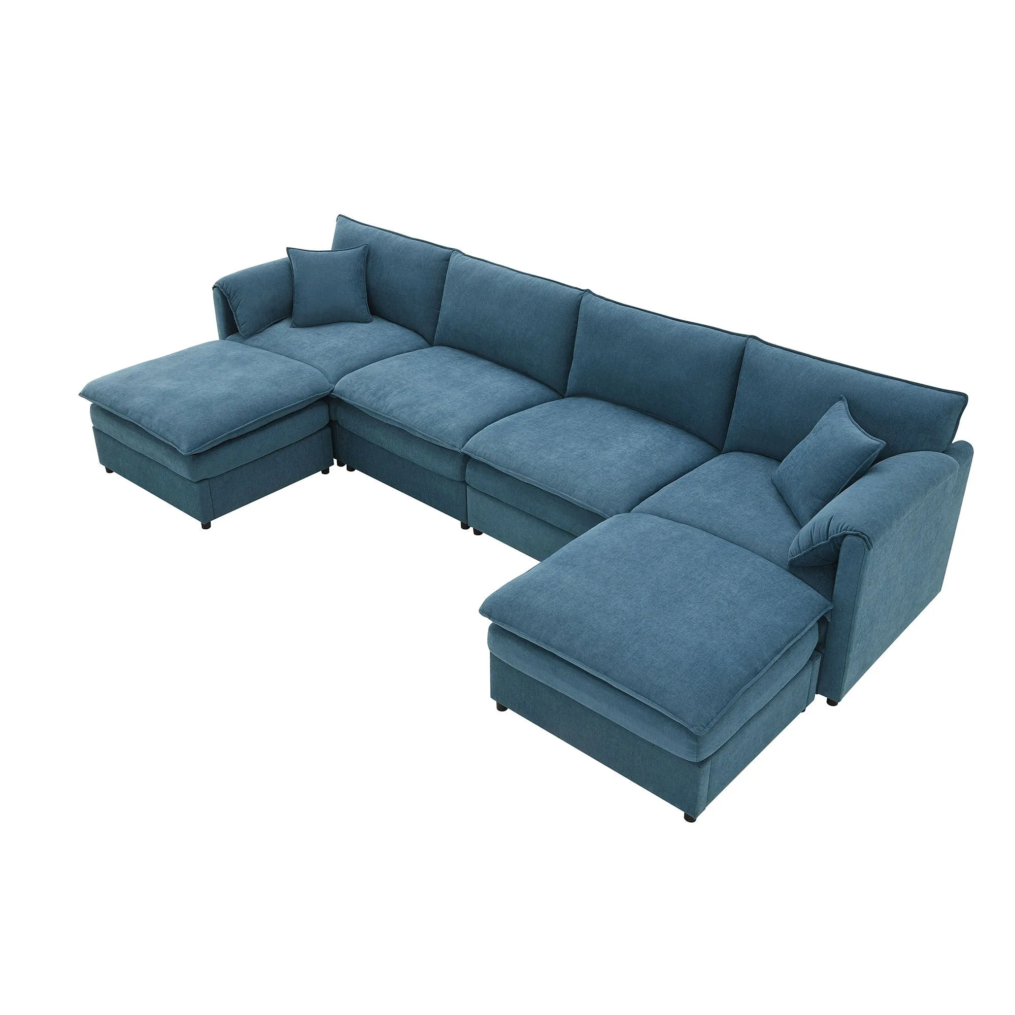 Chenille Modular Sectional Sofa, U Shaped Cloud Couch Set With Double Cushions, 6 Seat Sleeper Sofa Bed With Ottomans, Oversized Indoor Furniture For Living Room by Couch.com