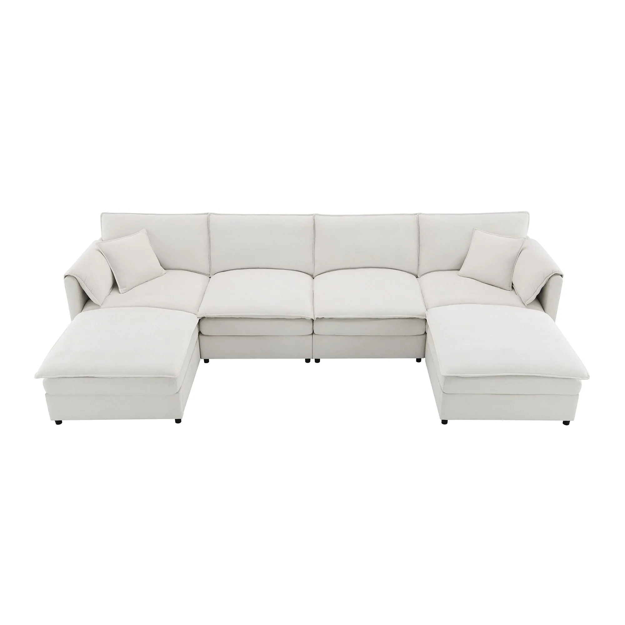 Chenille Modular Sectional Sofa, U Shaped Cloud Couch Set With Double Cushions, 6 Seat Sleeper Sofa Bed With Ottomans, Oversized Indoor Furniture For Living Room by Couch.com