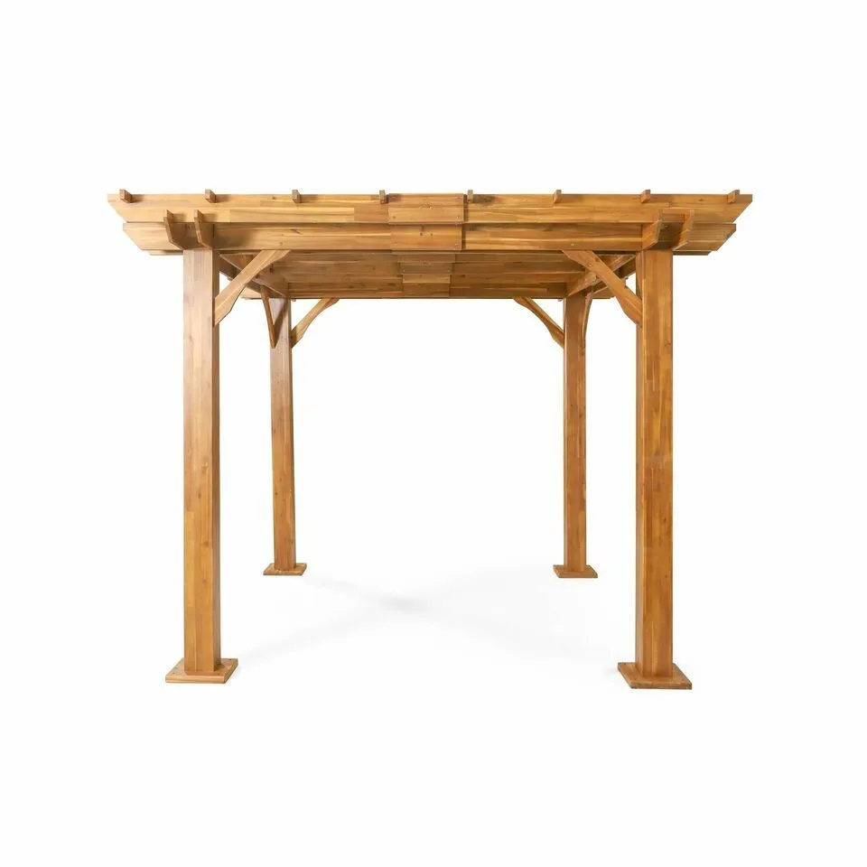 Couch.com Brady 10 X 10 Ft. Square Pergola Teak, Durable Design, Weather-Resistant, Wood Construction, Light Brown Finish by Couch.com