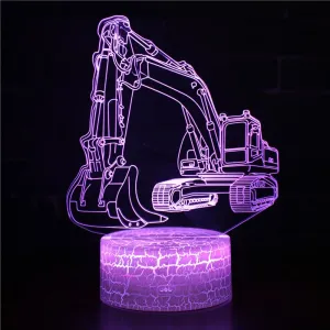 Excavator 3D Night Light LED Touch Illusion Table Lamp 7-color Auto Change Lights Shop Bar Bedroom Decor Gift Lamps w/USB Cable