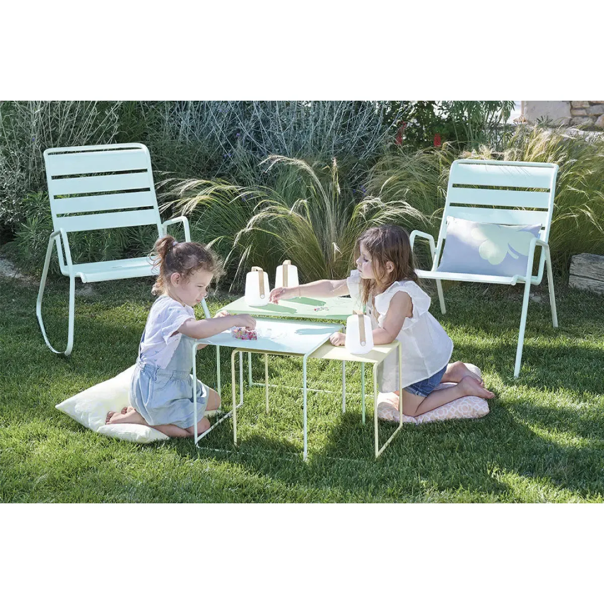 Fermob Oulala set of 3 nesting tables, opaline/ice mint/frost lemon