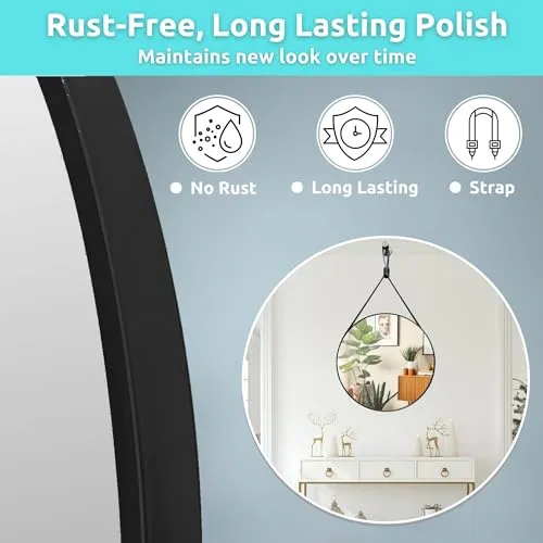 Fuao Premium HD Mirror for Walls - Bathroom, Living Room, Foyer | Mirror with 100% Silver Coating and 3D Beveled, Anodized Aluminium Frame | Corrosion and Tarnish Free Black-80CM