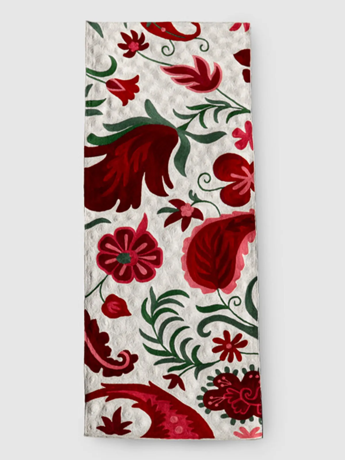 Hand Embroidered Chainstitch Runner Rug Pearl White