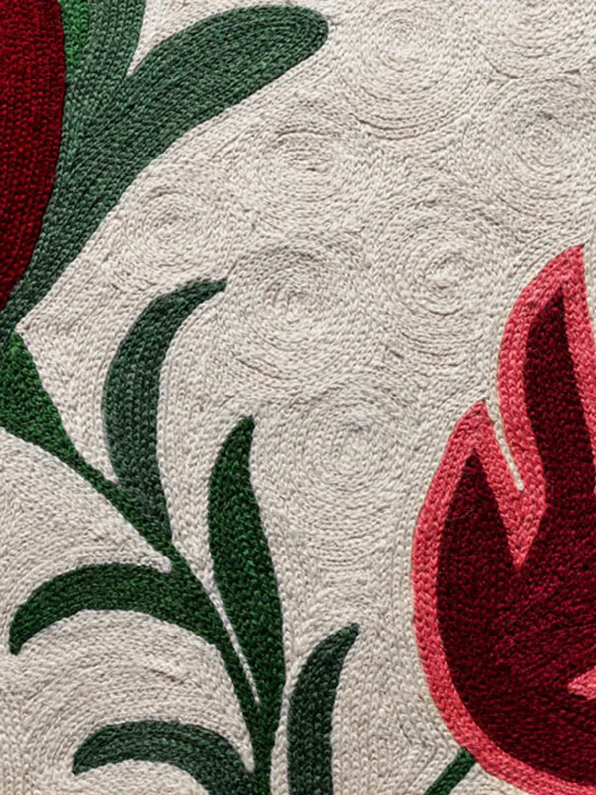 Hand Embroidered Chainstitch Runner Rug Pearl White