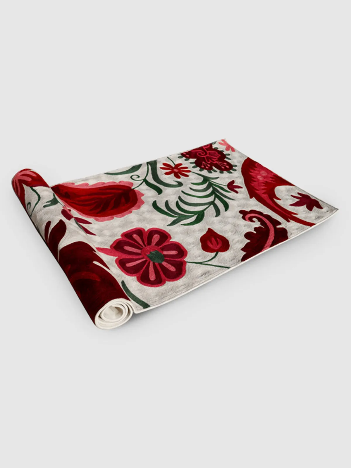 Hand Embroidered Chainstitch Runner Rug Pearl White