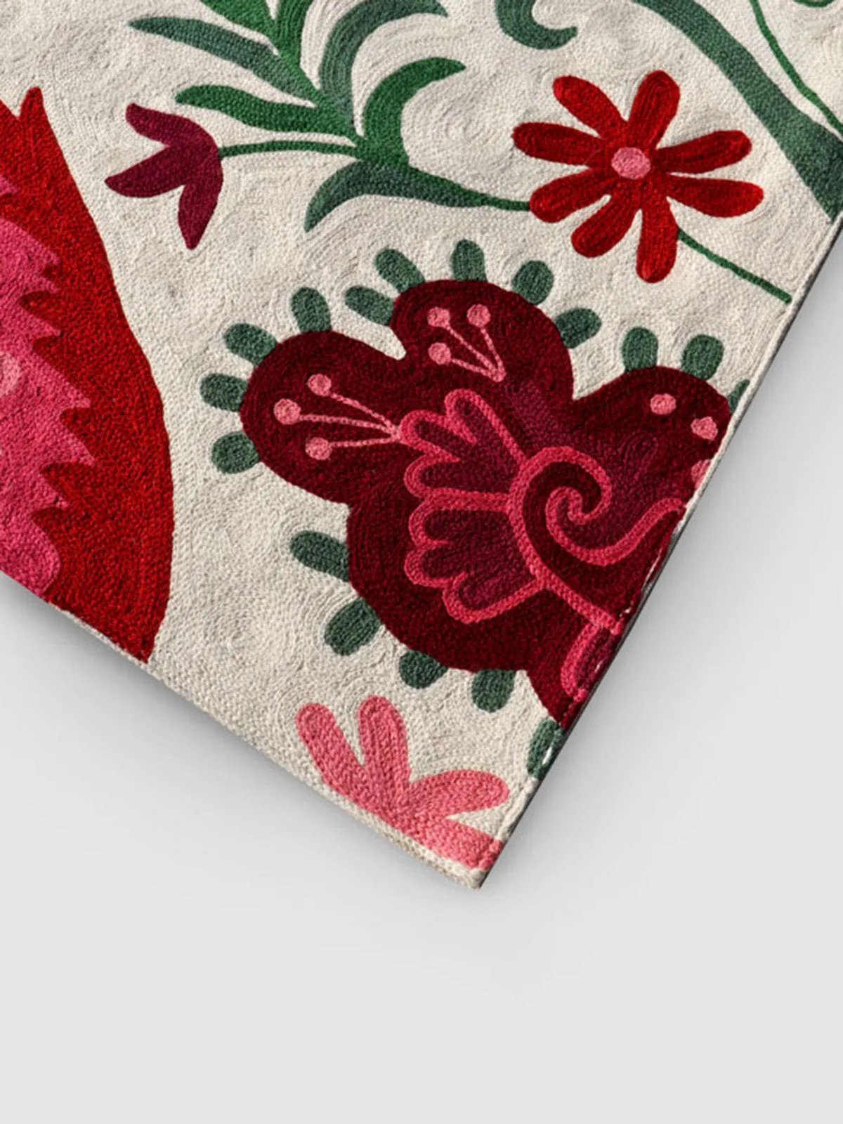 Hand Embroidered Chainstitch Runner Rug Pearl White