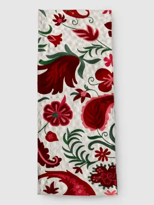 Hand Embroidered Chainstitch Runner Rug Pearl White