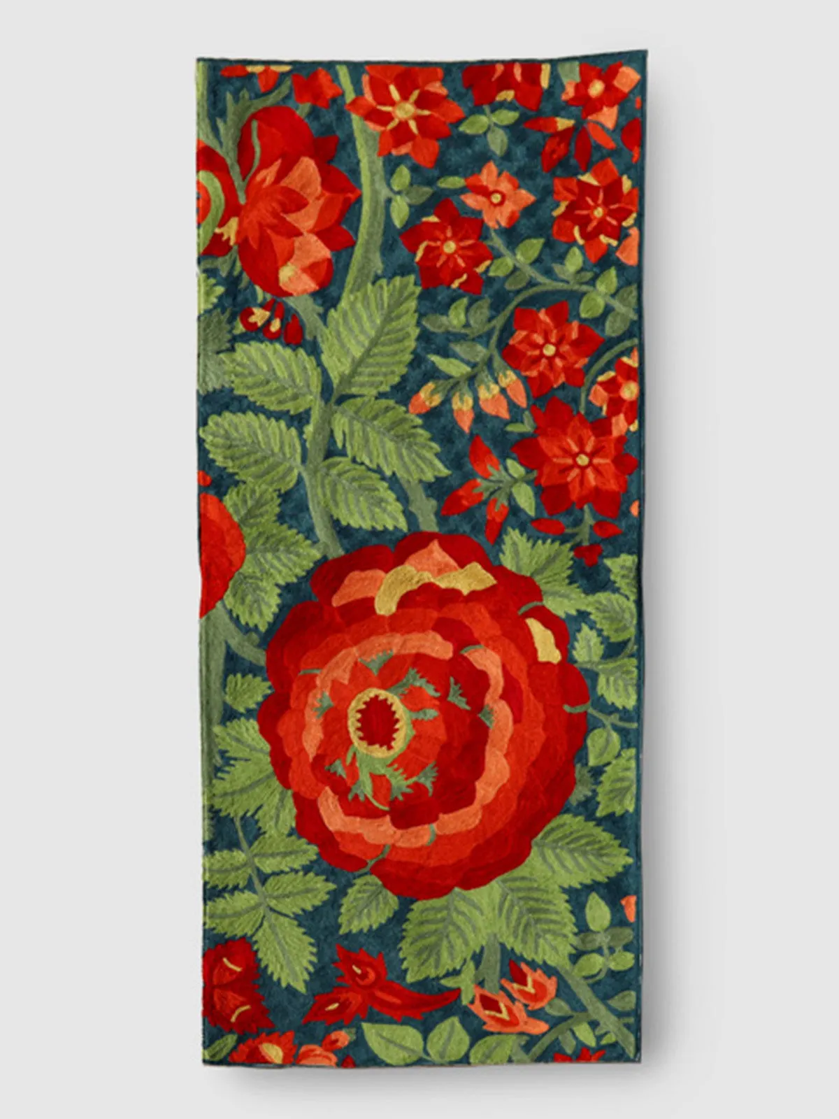 Hand Embroidered Chainstitch Runner Rug Persian Blue