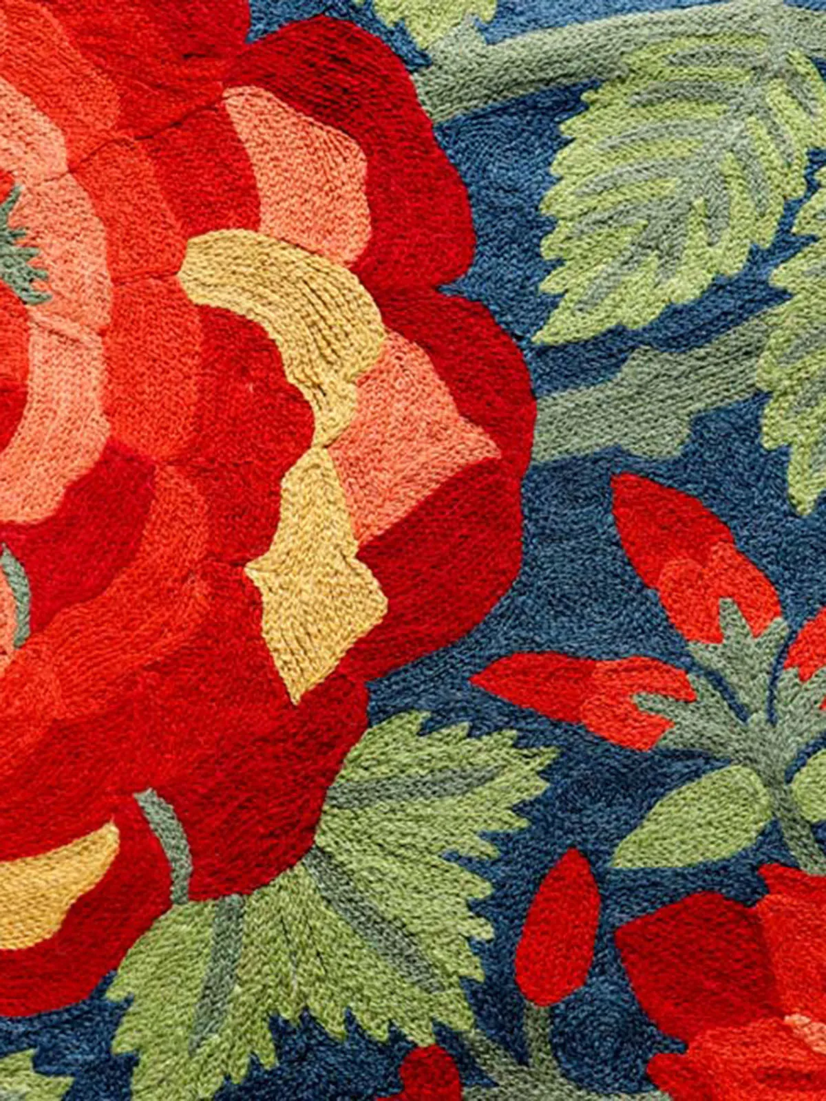 Hand Embroidered Chainstitch Runner Rug Persian Blue
