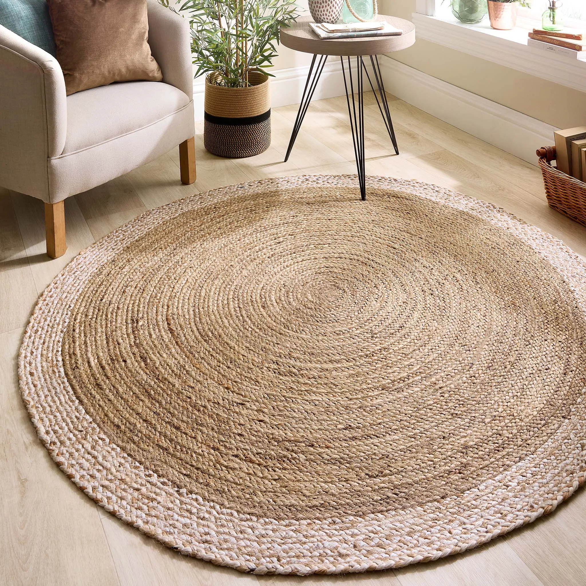 Jute Border Rug Natural White