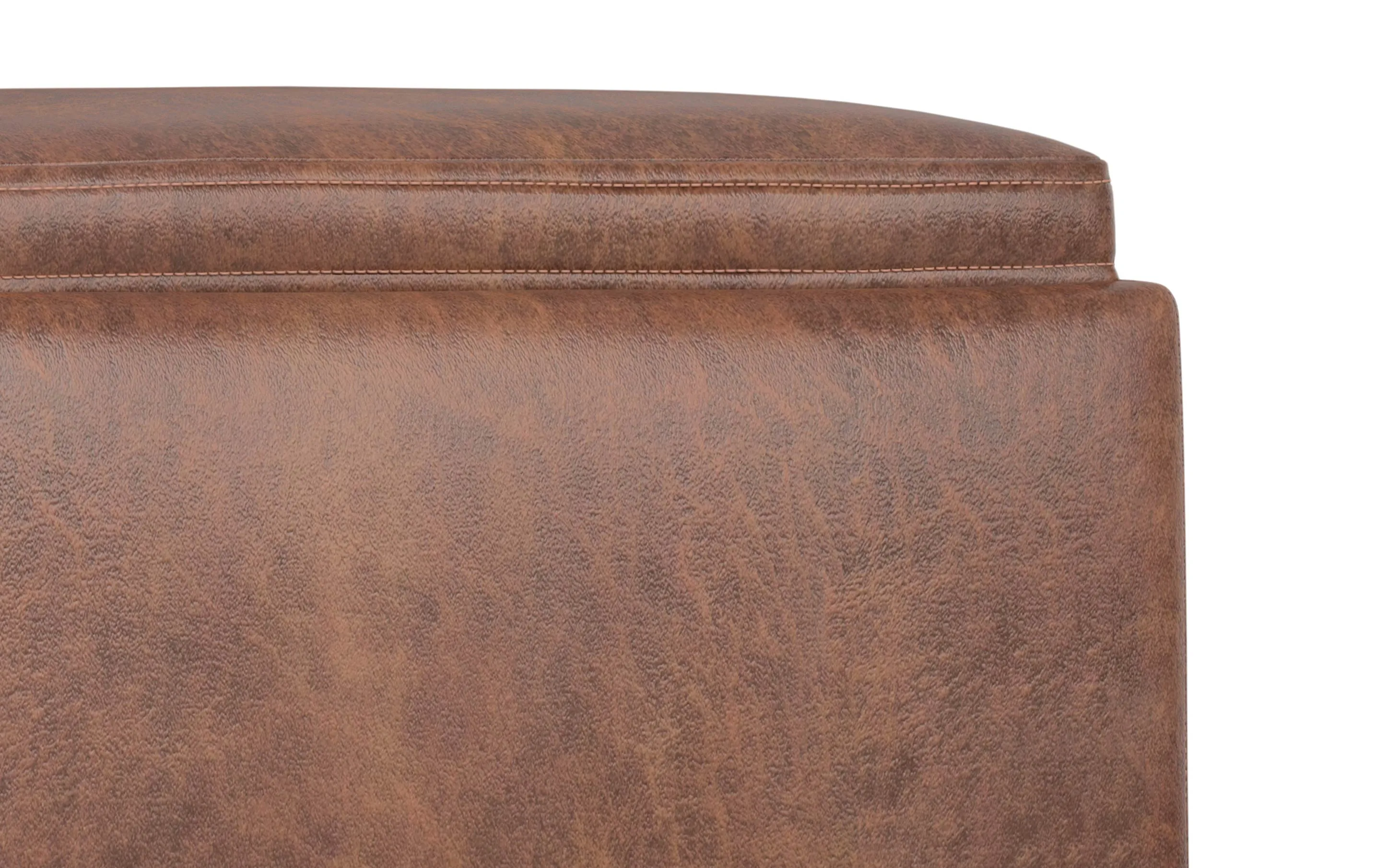 Natasha Storage Ottoman with Tray in Distressed Vegan Leather