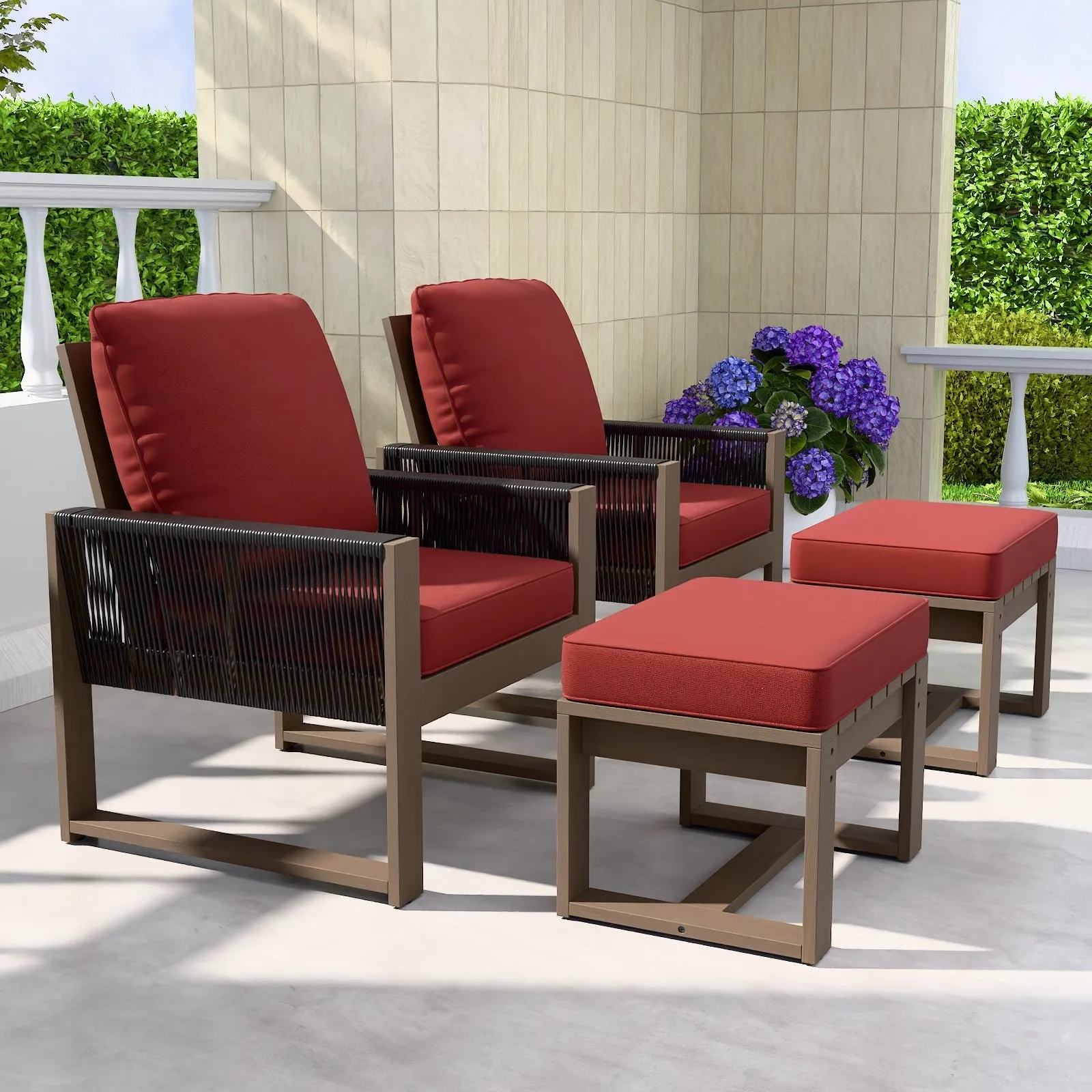 Natural Cedar Furniture Set, Chairs with Ottomans, 4 Pieces