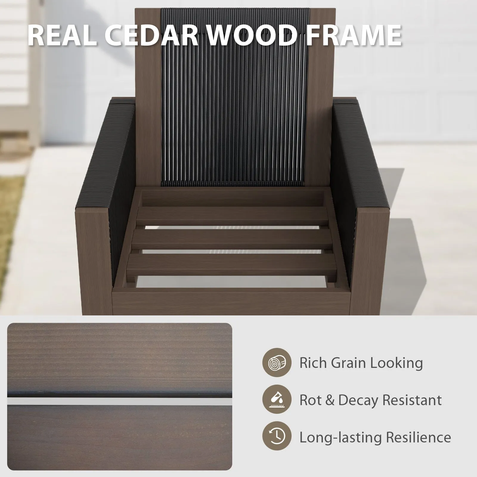 Natural Cedar Furniture Set, Chairs with Ottomans, 4 Pieces