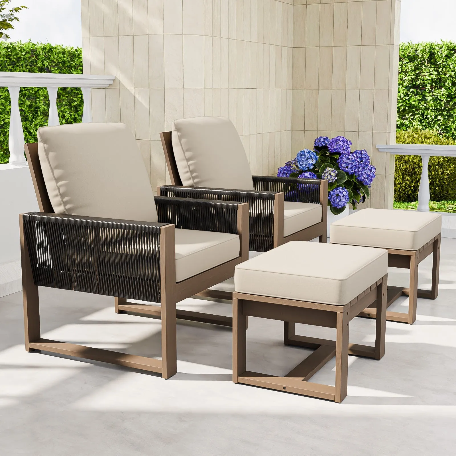 Natural Cedar Furniture Set, Chairs with Ottomans, 4 Pieces