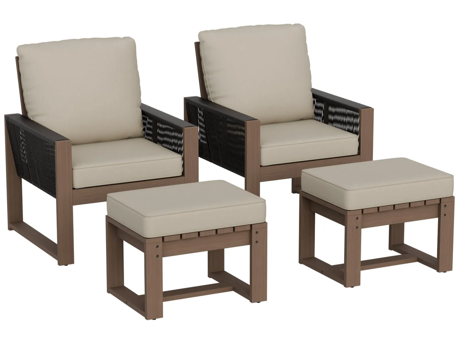 Natural Cedar Furniture Set, Chairs with Ottomans, 4 Pieces