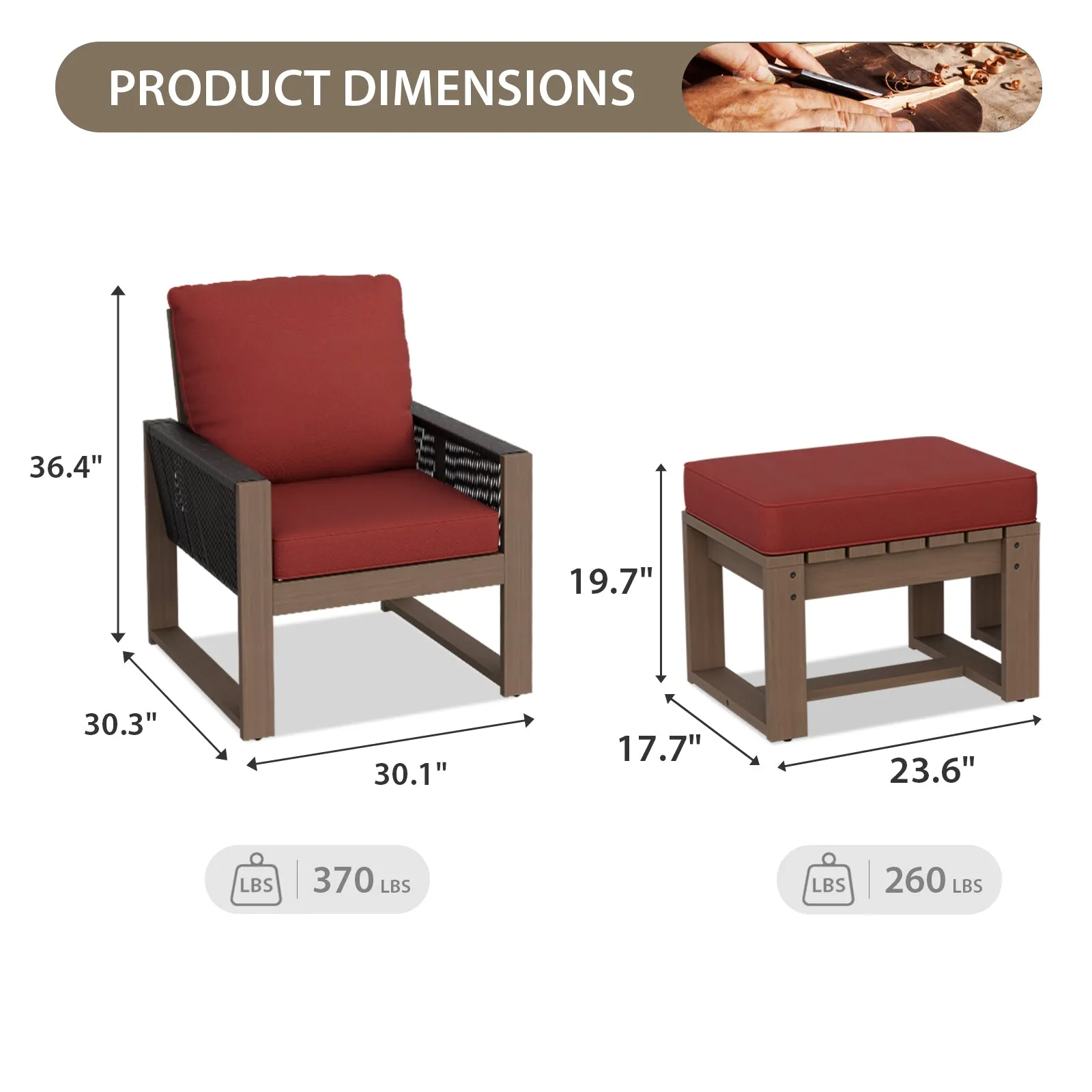 Natural Cedar Furniture Set, Chairs with Ottomans, 4 Pieces