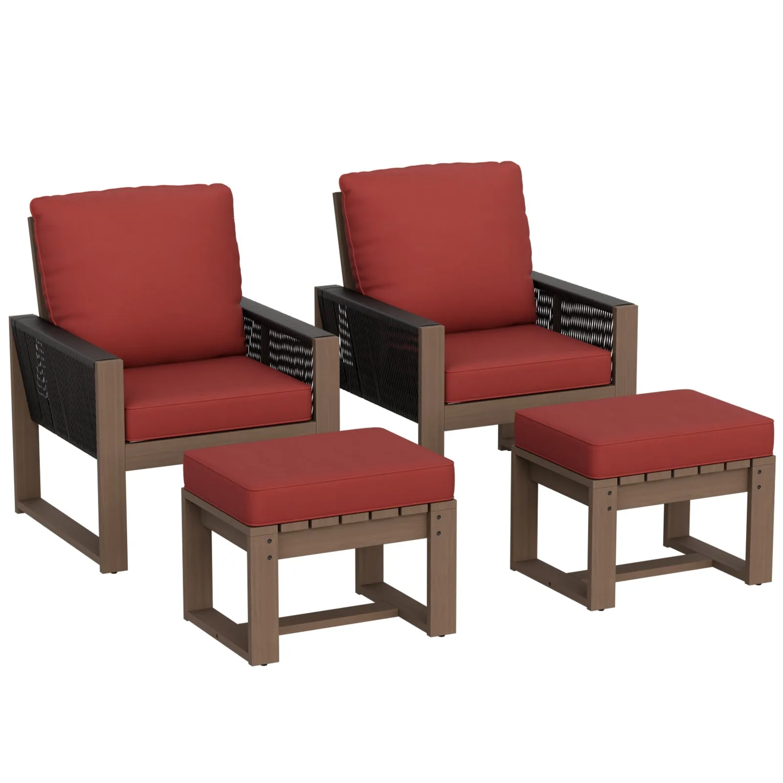 Natural Cedar Furniture Set, Chairs with Ottomans, 4 Pieces