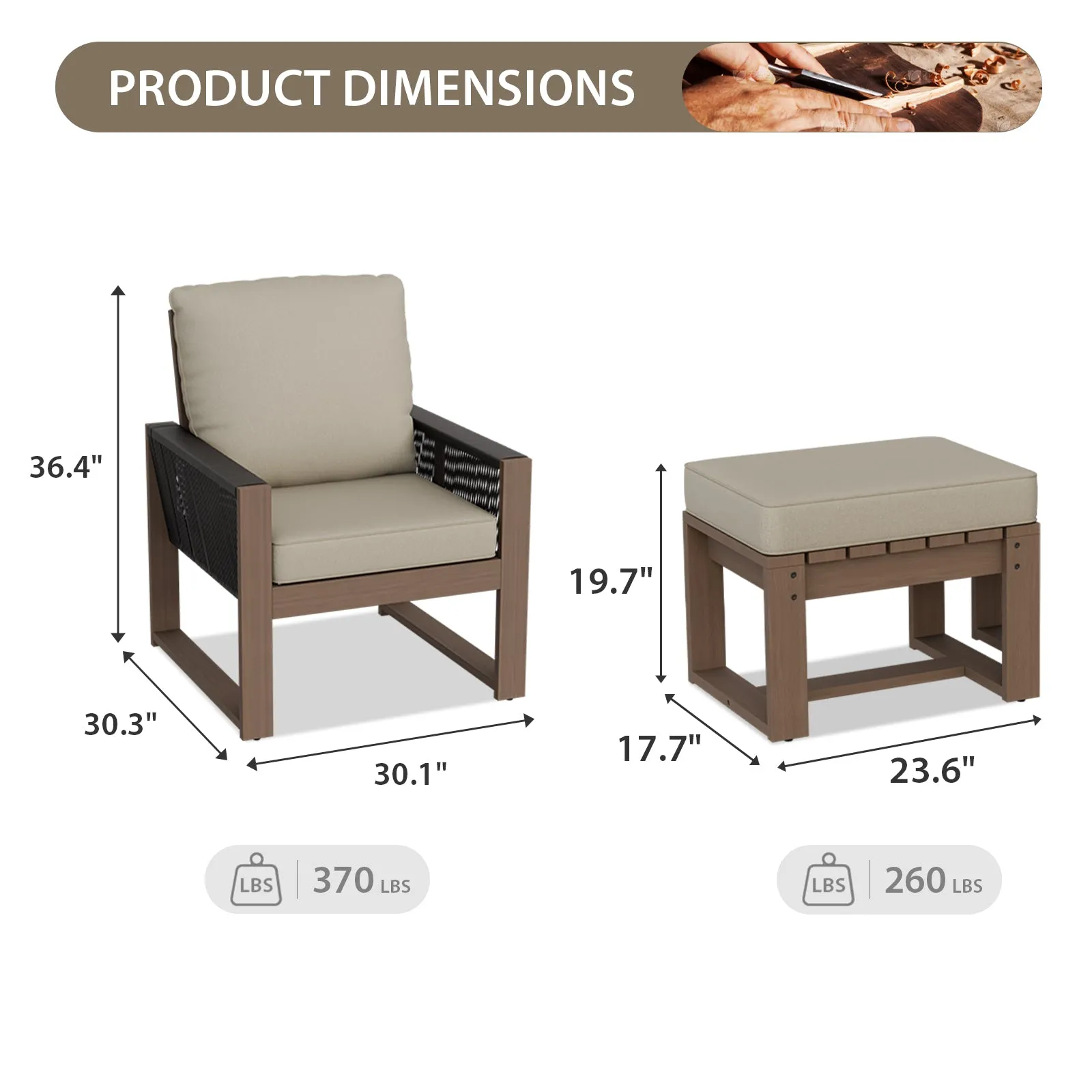 Natural Cedar Furniture Set, Chairs with Ottomans, 4 Pieces