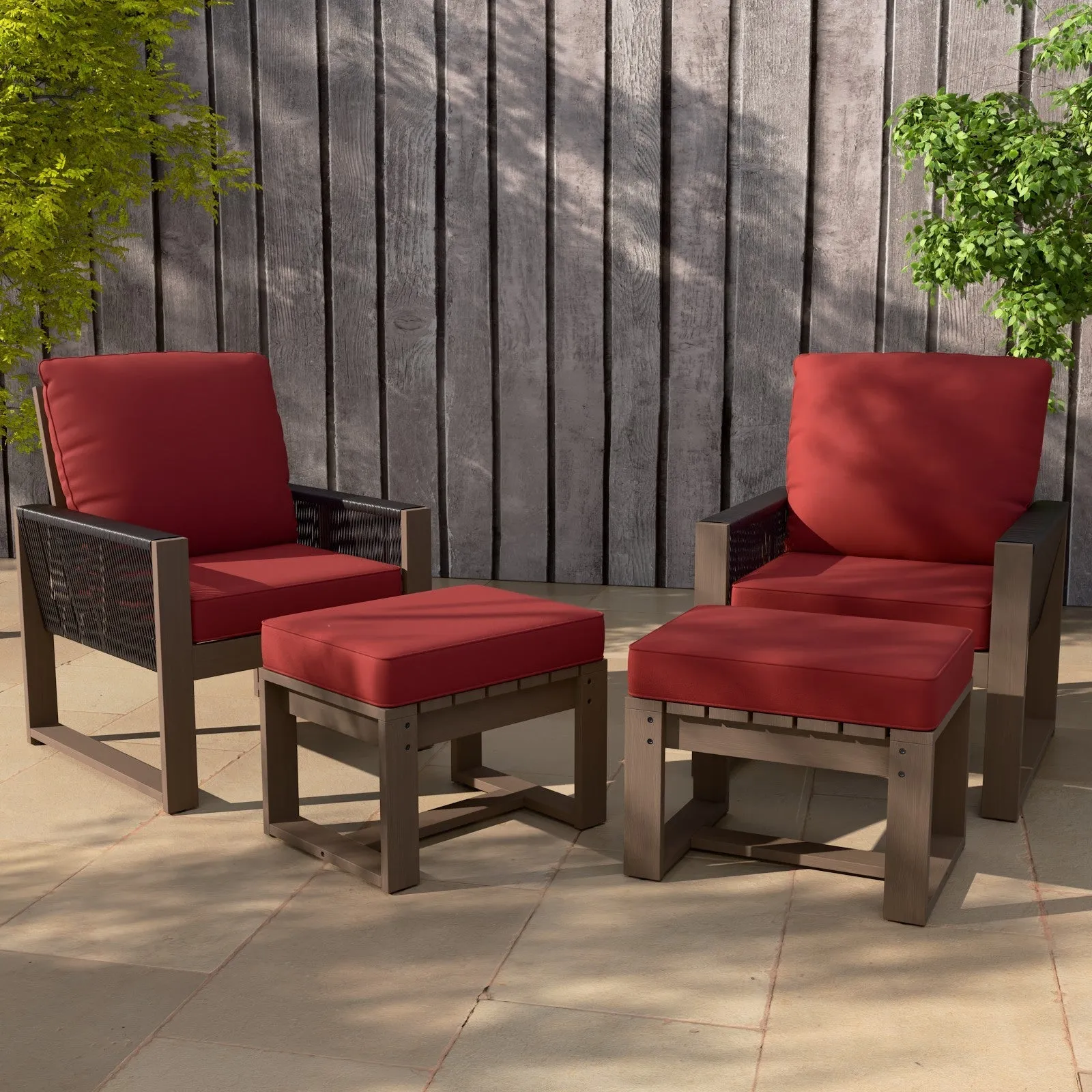 Natural Cedar Furniture Set, Chairs with Ottomans, 4 Pieces