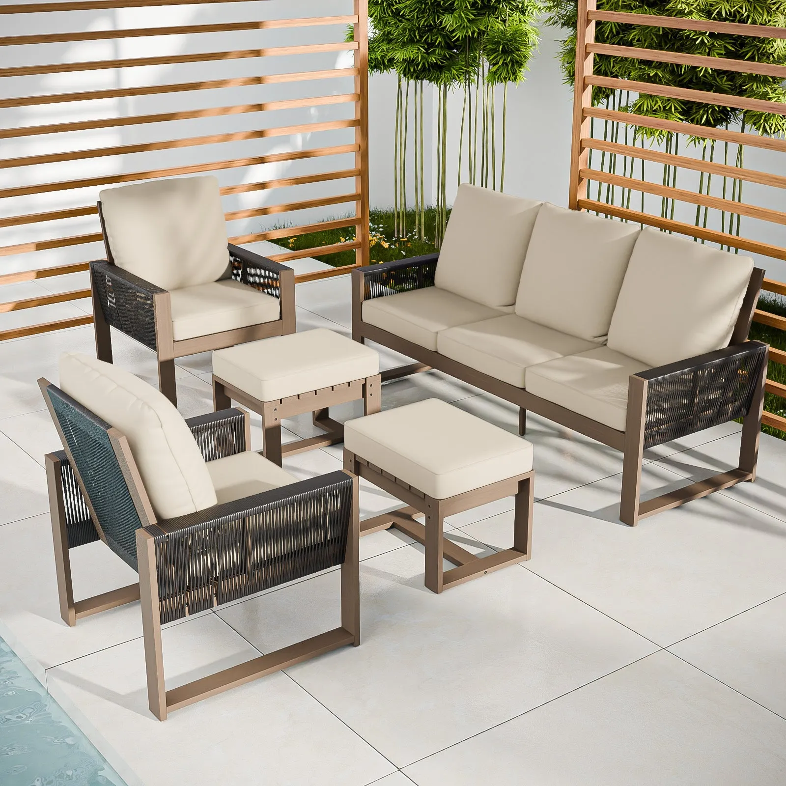 Natural Wood Outdoor Patio Furniture Set, 5 Pieces