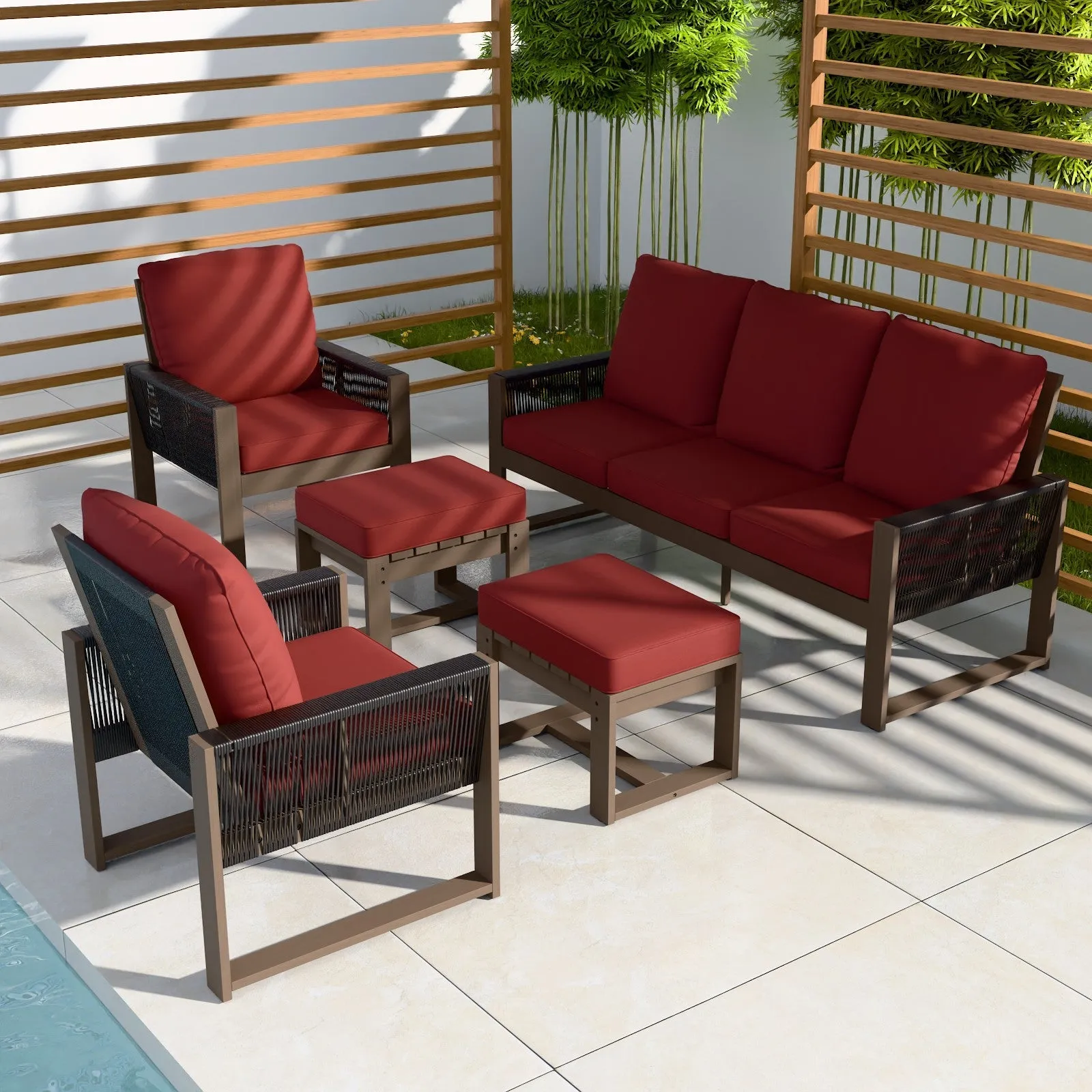 Natural Wood Outdoor Patio Furniture Set, 5 Pieces
