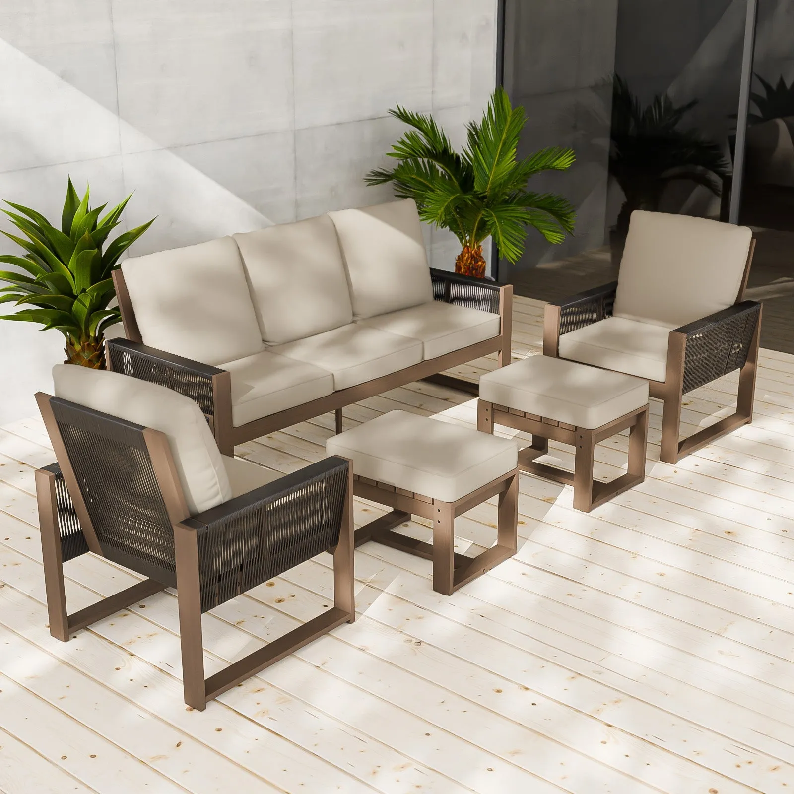 Natural Wood Outdoor Patio Furniture Set, 5 Pieces