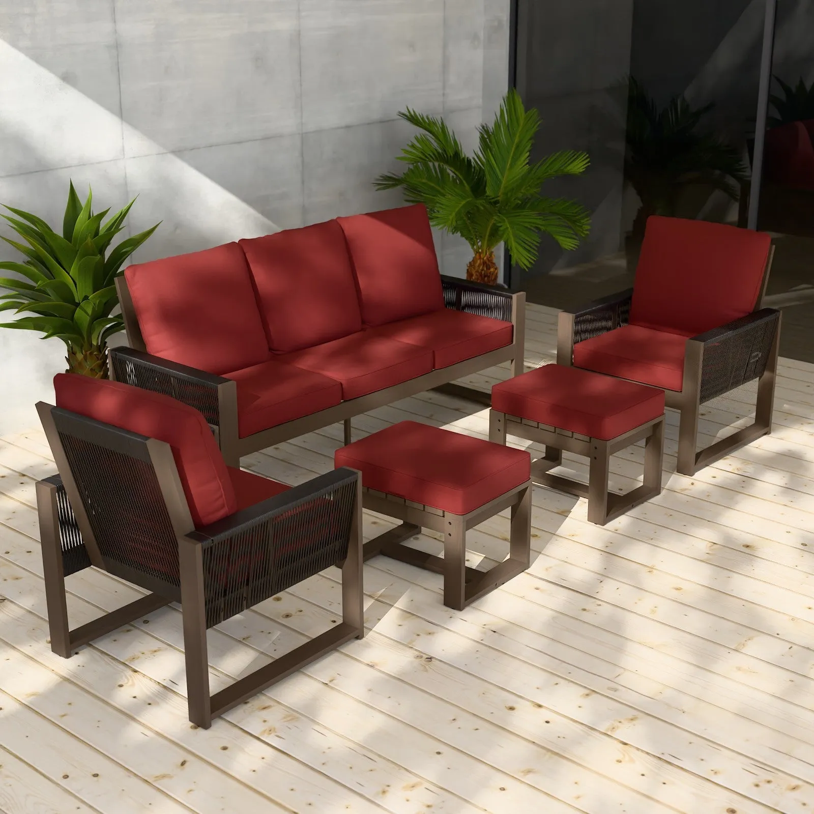 Natural Wood Outdoor Patio Furniture Set, 5 Pieces