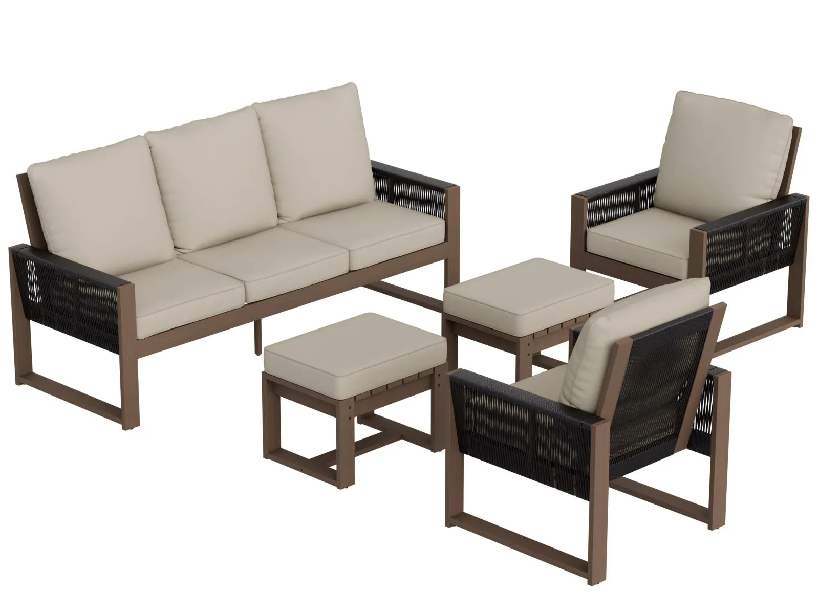 Natural Wood Outdoor Patio Furniture Set, 5 Pieces