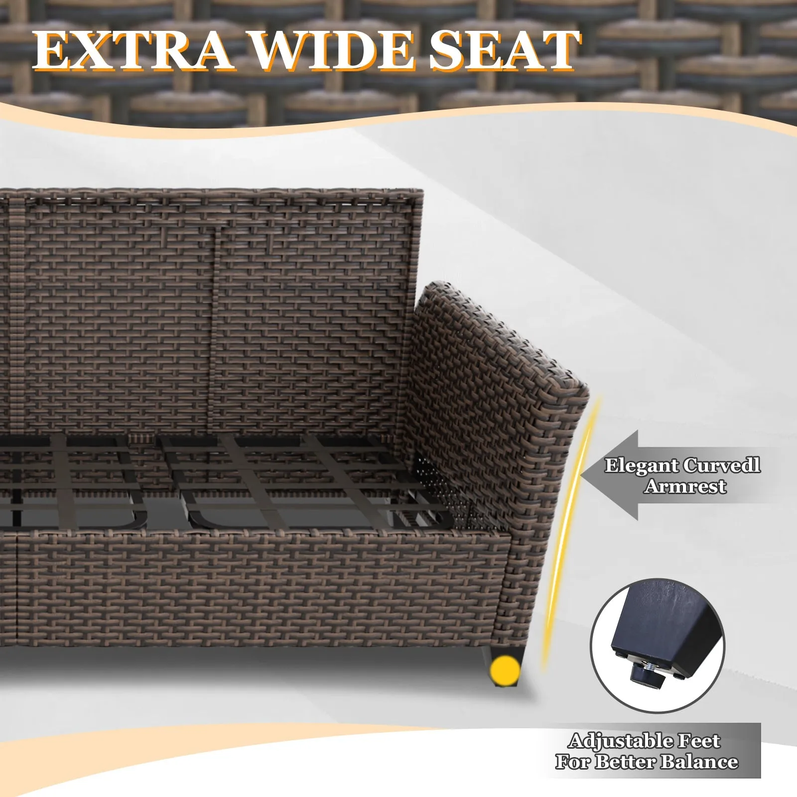 Ocean Vista Outdoor Wicker Couch Sofa with 2 Ottomans, Set of 3