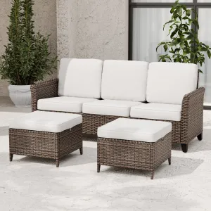 Ocean Vista Outdoor Wicker Couch Sofa with 2 Ottomans, Set of 3