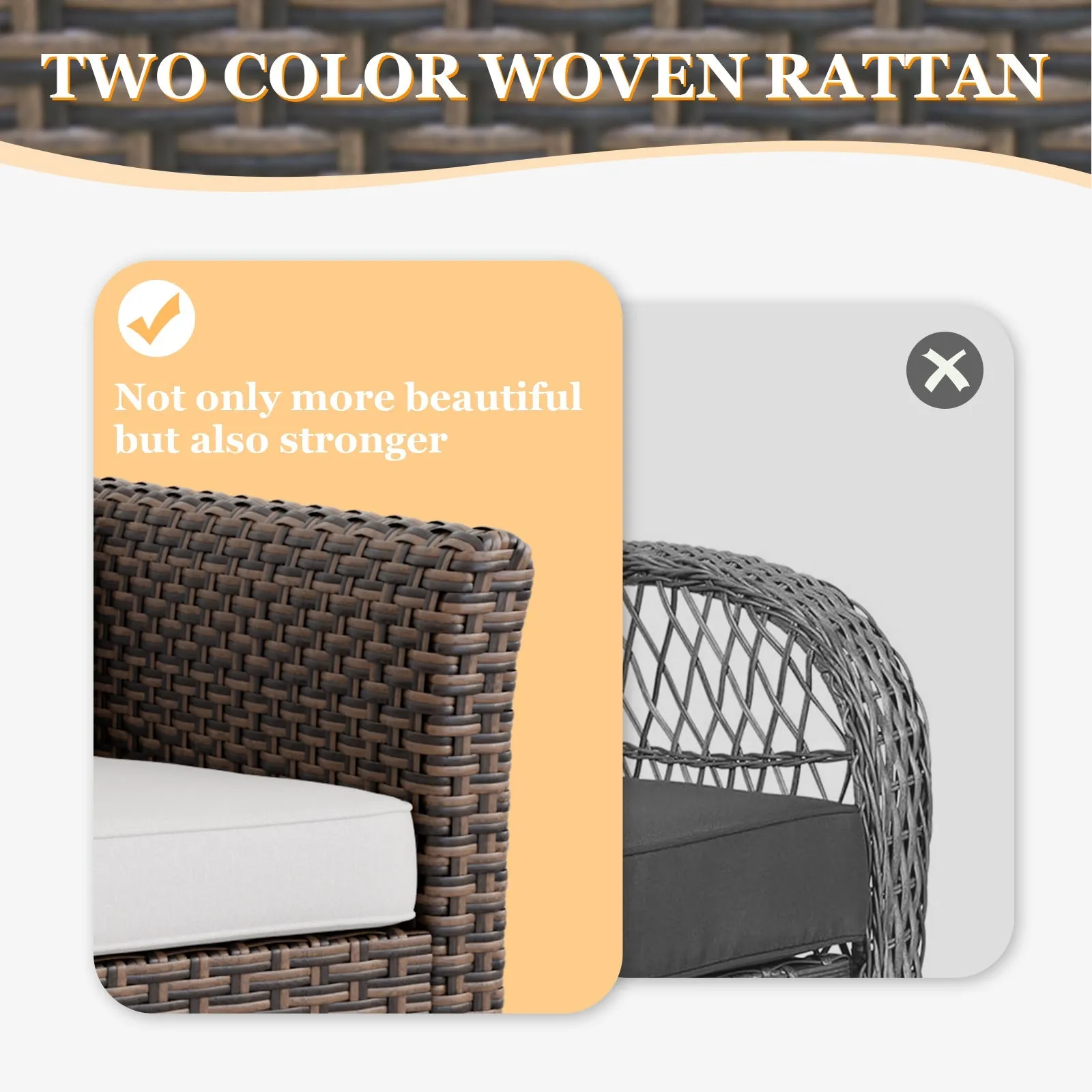 Ocean Vista Outdoor Wicker Couch Sofa with 2 Ottomans, Set of 3
