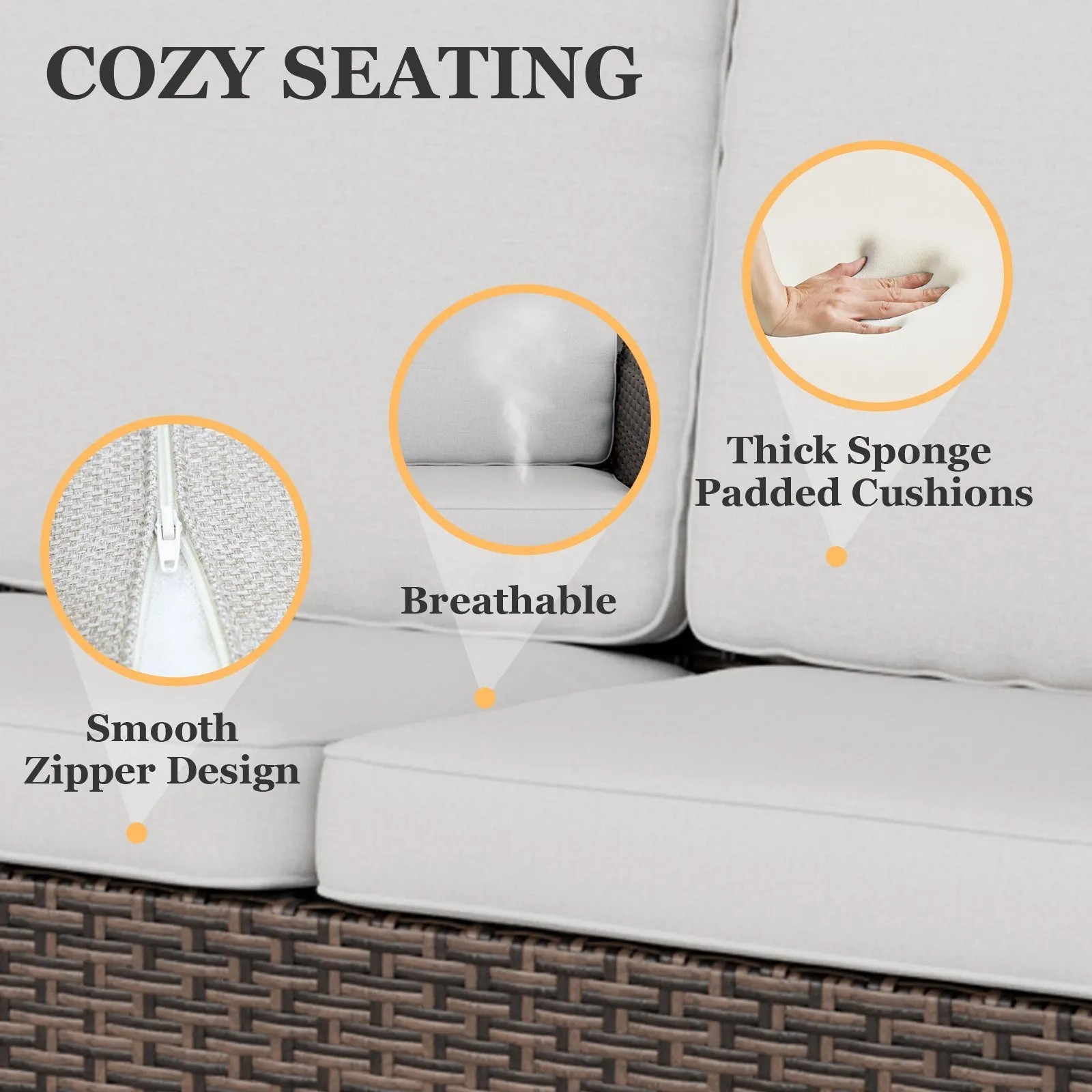 Ocean Vista Outdoor Wicker Couch Sofa with 2 Ottomans, Set of 3