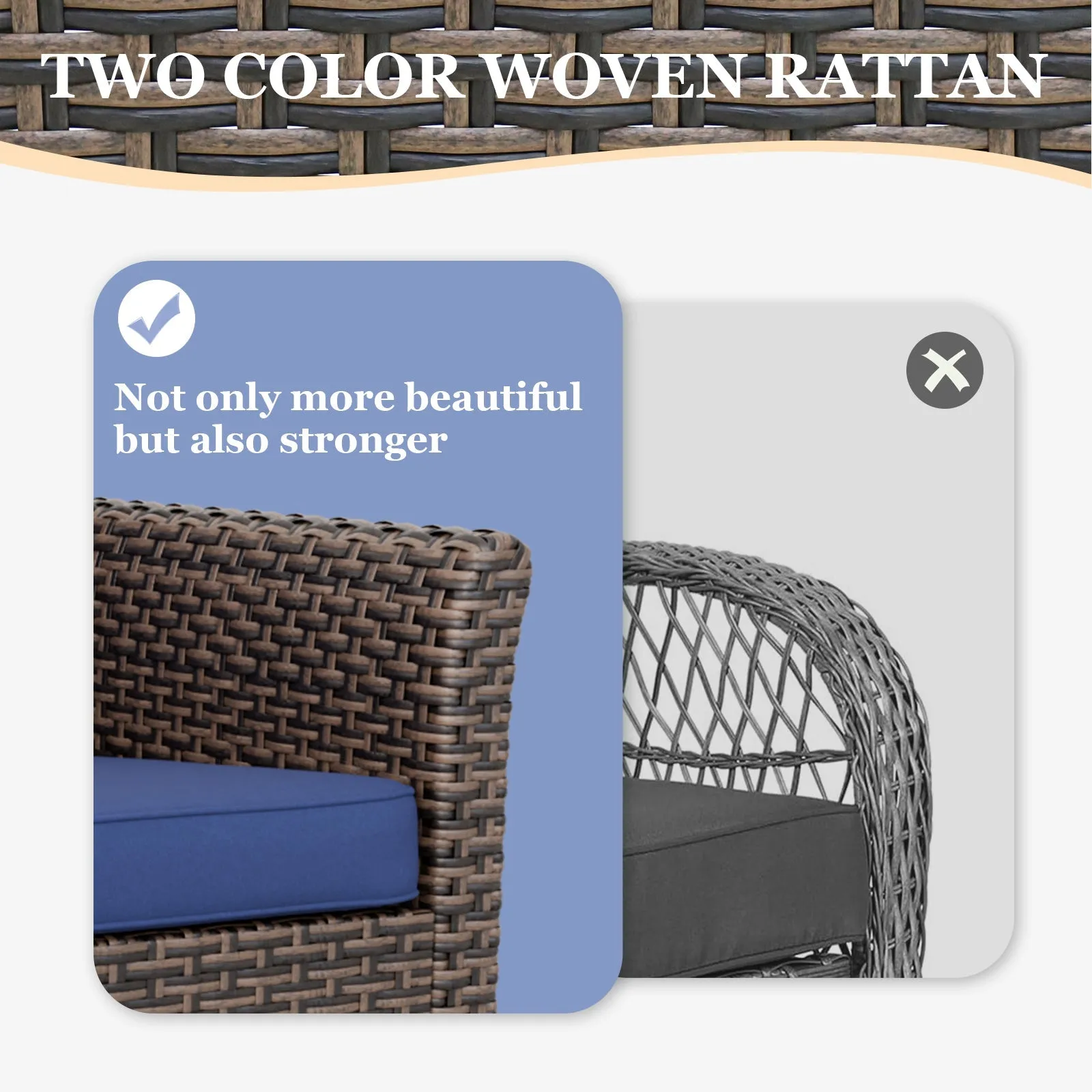 Ocean Vista Outdoor Wicker Couch Sofa with 2 Ottomans, Set of 3