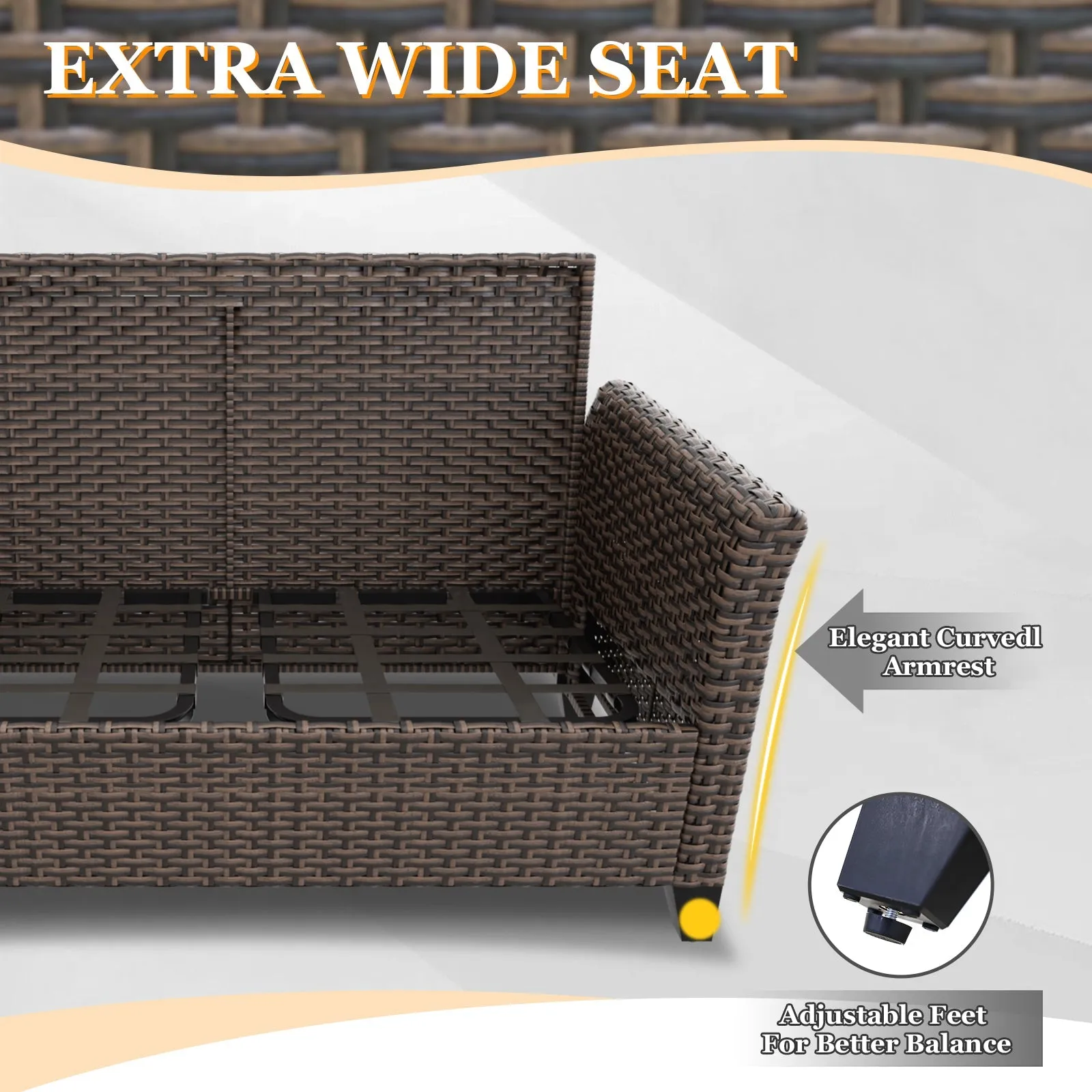 Ocean Vista Outdoor Wicker Loveseat Sofa with 2 Ottomans, Set of 3